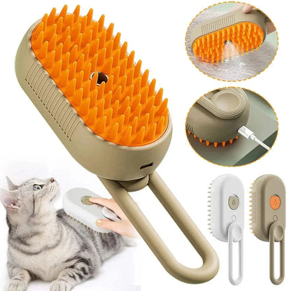 3-in-1 steam pet grooming brush for cats and dogs with spray, comb, and hair removal functions